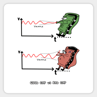 Good capacitor vs bad capacitor. Filtering voltage ripple. Sticker